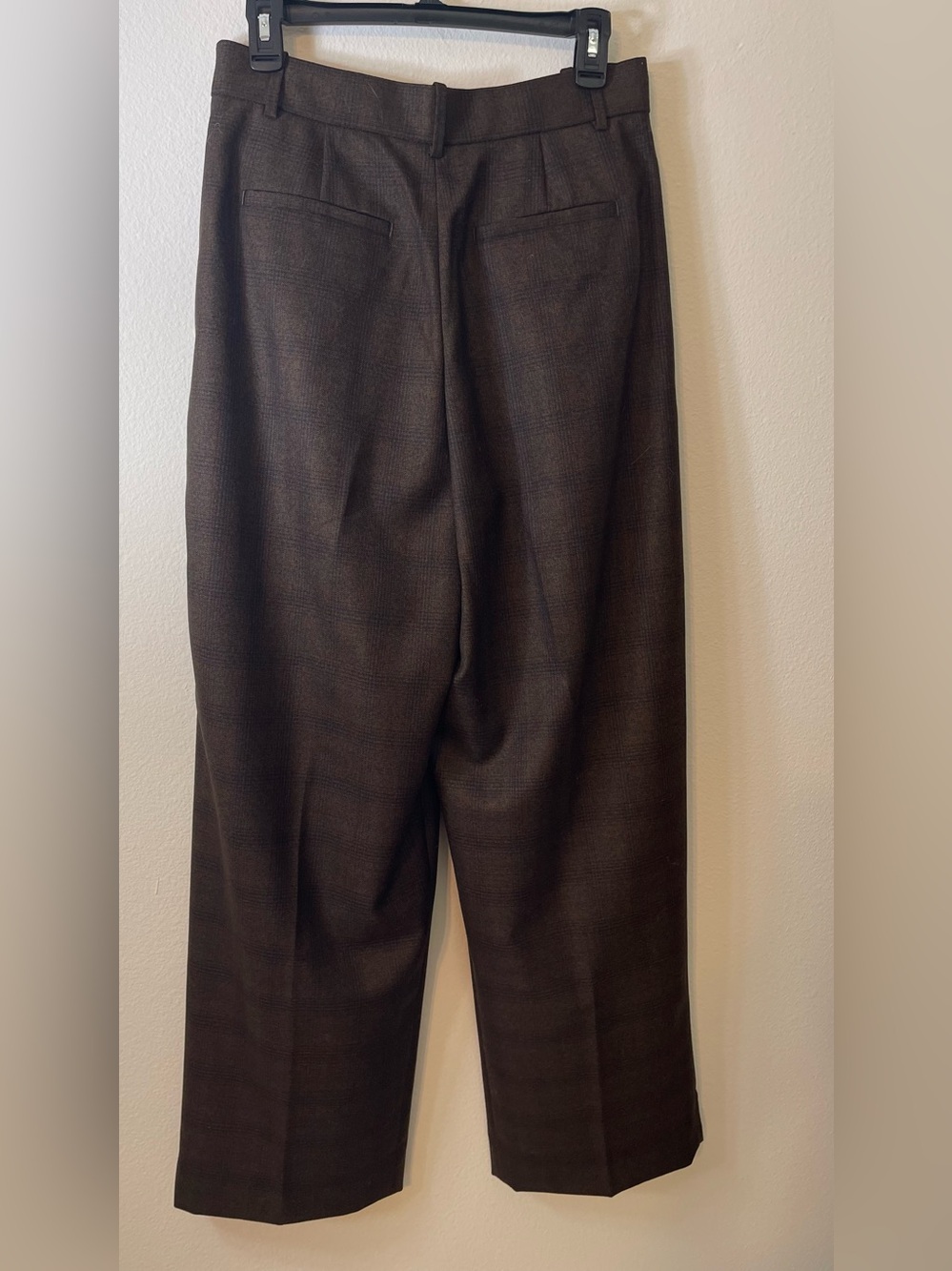 NWOT Banana Republic Wool Brown Plaid Double Pleat Wide-Leg Pants - Picture 15 of 16